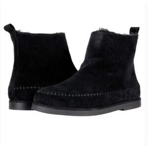 NEW Steve Madden Moccasin Boots Tommy Bootie Black Suede Shearling Lined 5 $110